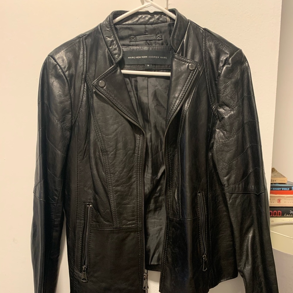 Andrew Marc black leather coat